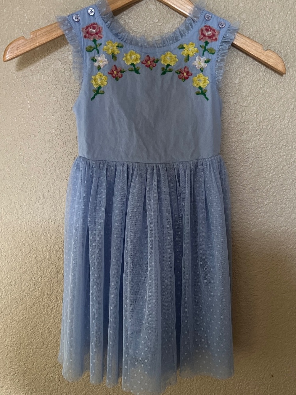 Girls Mini Boden Embroidered Cross-Back Dress / Whisper Blue